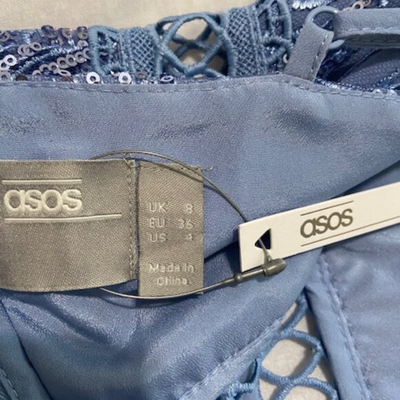 ASOS NWT Periwinkle Blue Floral Sequin Crochet Pencil Mermaid Midi Dress Size 4 - Picture 7 of 7